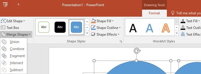 PowerPoint 2016 Merge Shapes