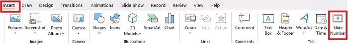 Slide Numbers Insert Tab PowerPoint