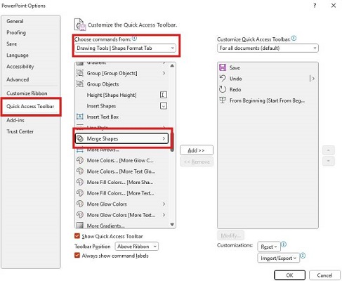 PowerPoint Customize Toolbar add merge