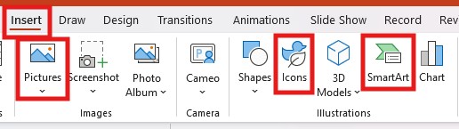 insert pictures visual elements in poster in PowerPoint